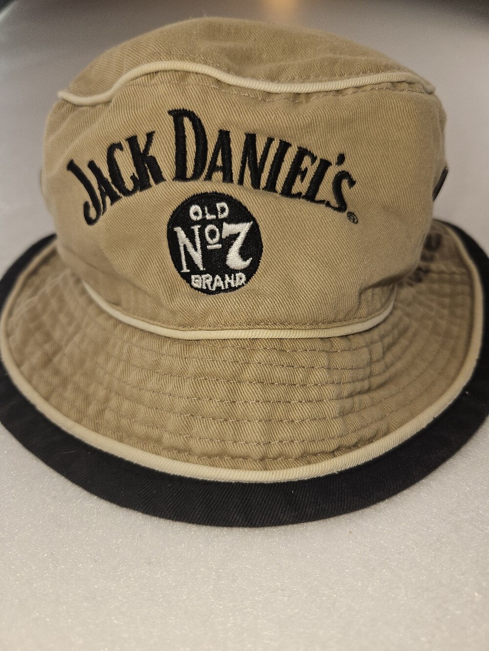 Jack Daniels Vintage "Old No. 7 Brand " Khaki Bucket Hat with Black Accents